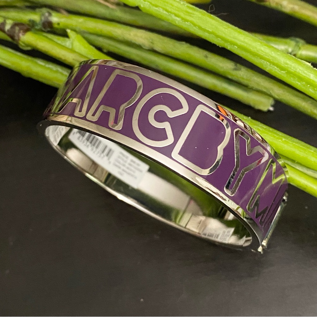 Marc Jacobs Dark Magenta Logo Enamel Hinged Bangle Bracelet 45$